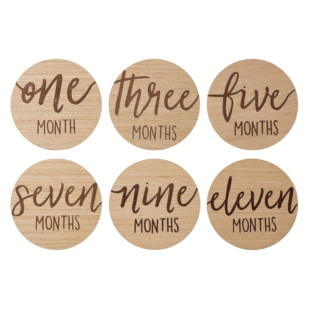 Set of 6 Milestone Wooden Signs - Engraved Dual-Sided Monthly Growth Markers for Baby's First Year, Ideal for Photoshoots and Memories