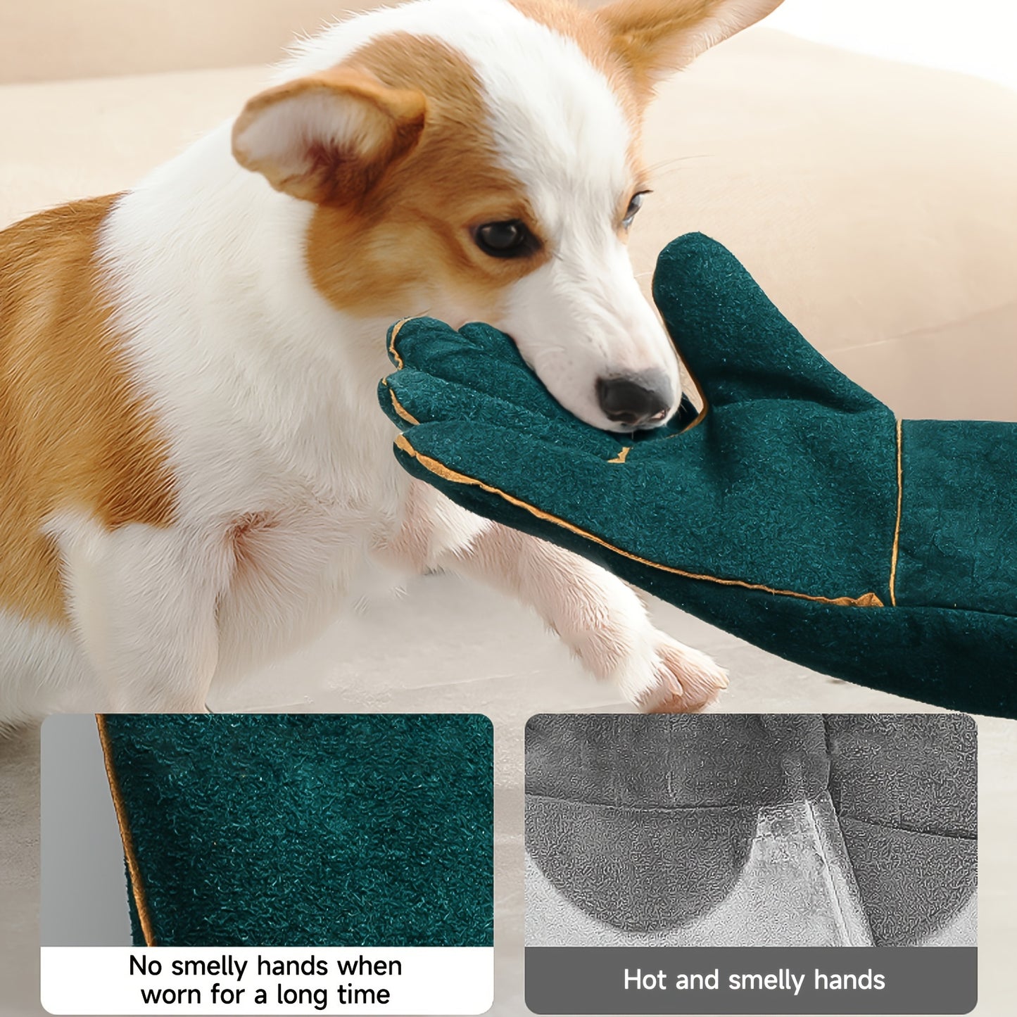 Durable Dog Training & Bathing Gloves with Anti-Bite Protection Strip for Pet Owners, Without Battery