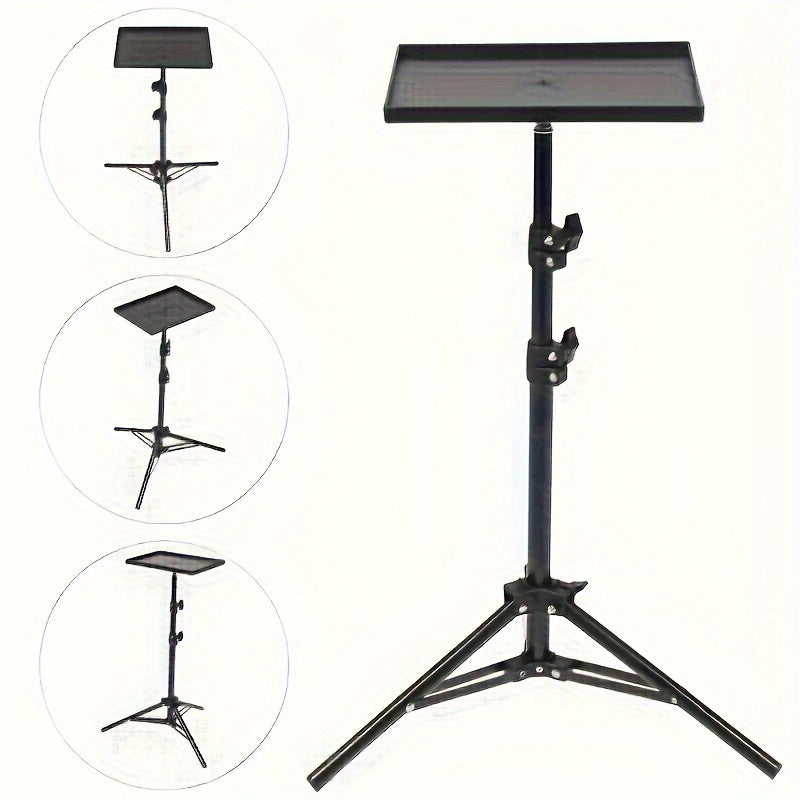 Adjustable tripod stand for projector made of carbon steel, suitable for cameras and laptops. Standard mount holder, does not include battery and is not wireless.