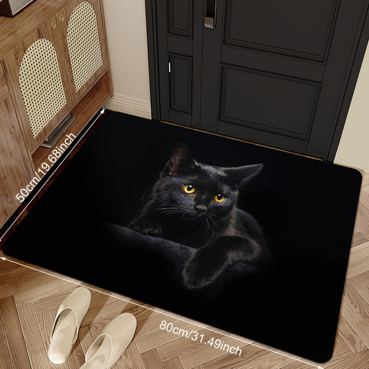 Black Cat Print Door Mat is a versatile and stylish addition to your home decor. Made of anti-slip and anti-fouling polyester rug material, this mat is suitable for both indoor and outdoor use. Perfect for adding a touch of personality to any room in