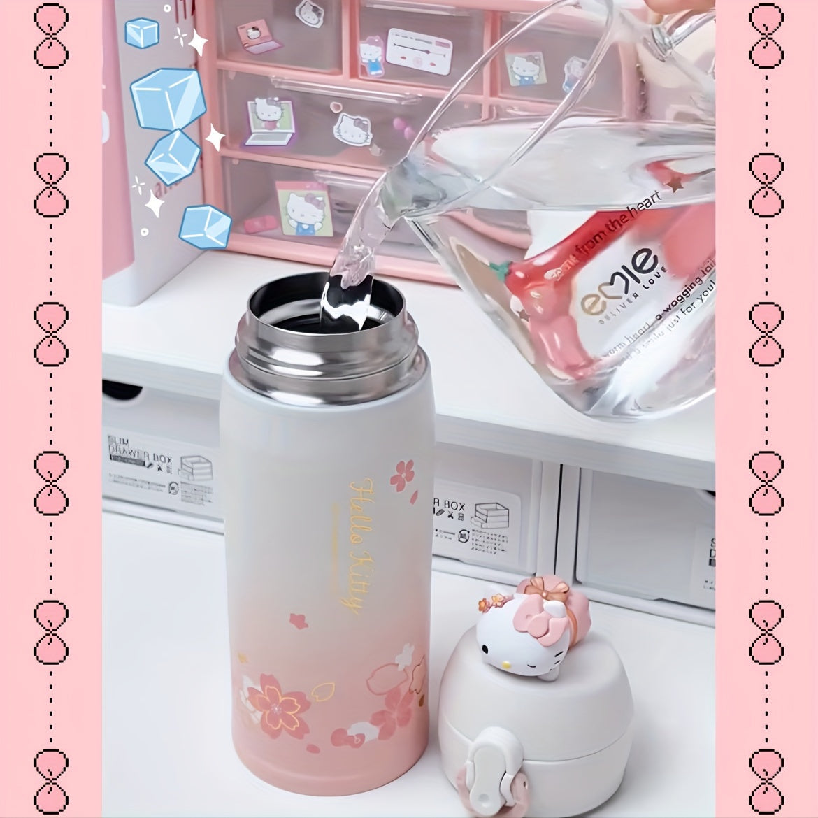 Hello Kitty insulated water bottle with 3D design, ideal for gifts or on-the-go use.