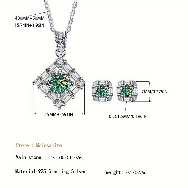 Experience luxury with the Tancise Silver Plated Jewelry Set featuring stunning Moissanite gems. This set includes S925 Sterling Silver 0.5ct stud earrings and a 1ct pendant necklace, both adorned with May birthstones. Perfect for weddings and banquets