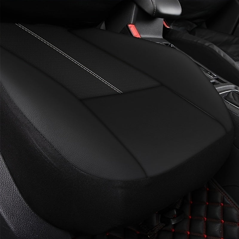 Luxury PU leather seat cover set with full coverage cushion protectors. Waterproof and stain-resistant, easy to install. Fits most vehicles.