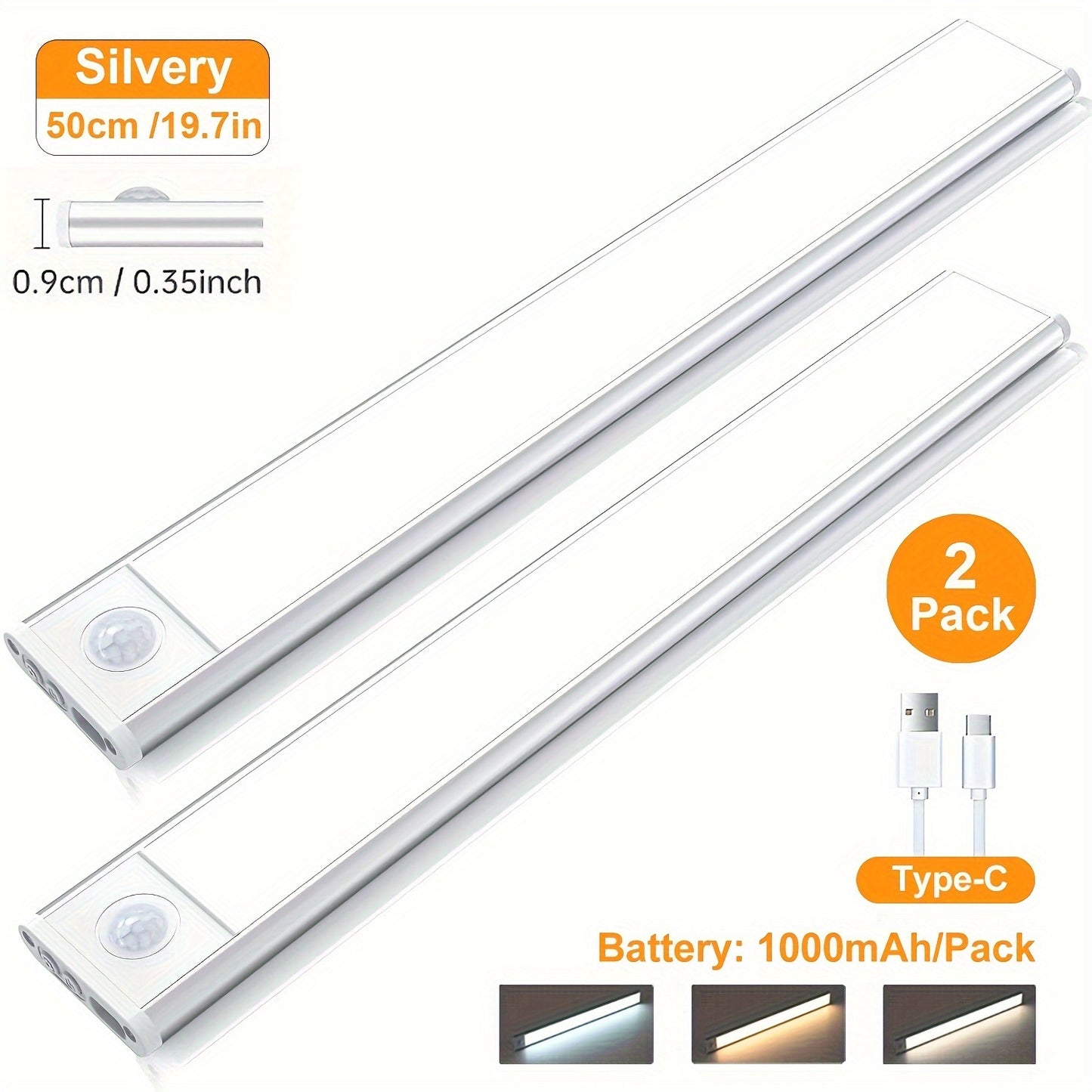 2 Rechargeable Under Cabinet Lights featuring Motion Sensor, 3 Color Temperatures, Magnetic Dimmable function, perfect for Closet & Kitchen Lighting. Can also be used as Wireless Counter Lights for Stairs & Pantry.