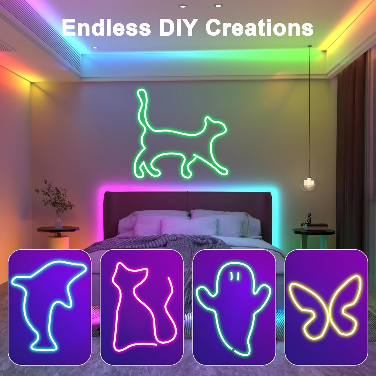 RGB Neon Light Strip with USB Interface and Remote Control, perfect for parties, holidays, and Valentine's Day. Adjustable brightness and multicolor modes. Smartphone compatible.