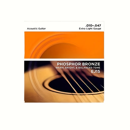 Phosphor Bronze Guitar Strings, Yellow, EJ16, Custom Light, 11-52, for 6 String Acoustic Guitars