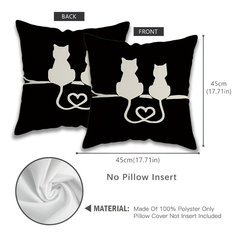 Stylish Black & White Cat Patterned Pillowcase- Super Soft, Reversible Design, Easy Zip Closure- Ideal for Couch, Bed, Car Decoration- Washable, Durable Polyester Fabric- 44.96 x 44.96 cm, Pillow Core Not Included- Enhance Your Home Decor Room Decor