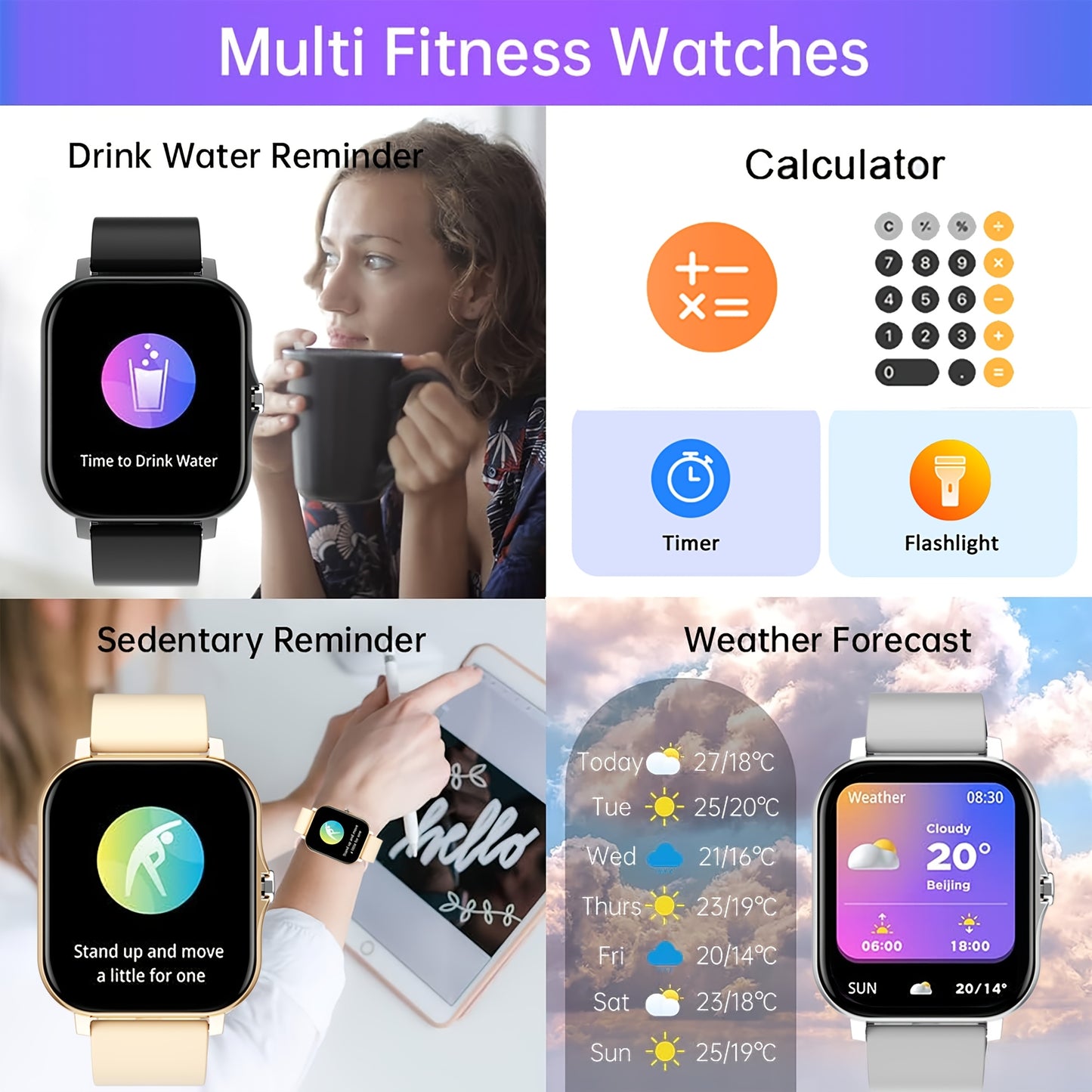 2024 New 1.83 Inch Touch Dual Strap Sports Smart Watch for Men and Women, with Calling and Exercise Tracking features. Compatible with Android and iPhone.