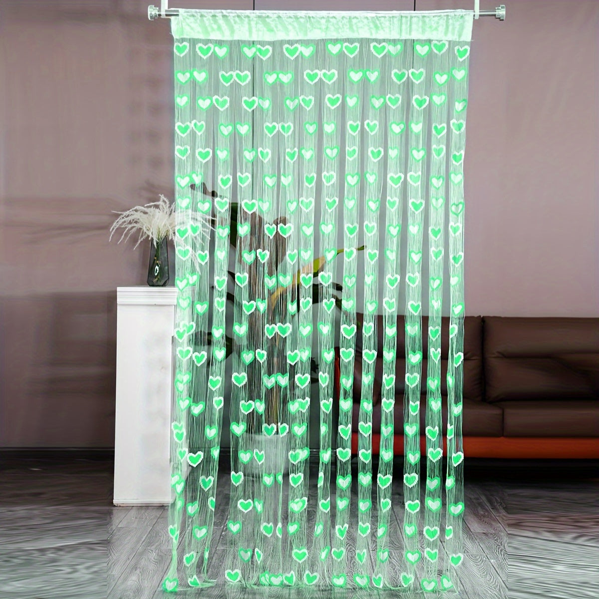 Sheer Curtain with Romantic Heart Design - Perfect for Weddings & Home Decor; Made of Lightweight, Power-Free Polyester.