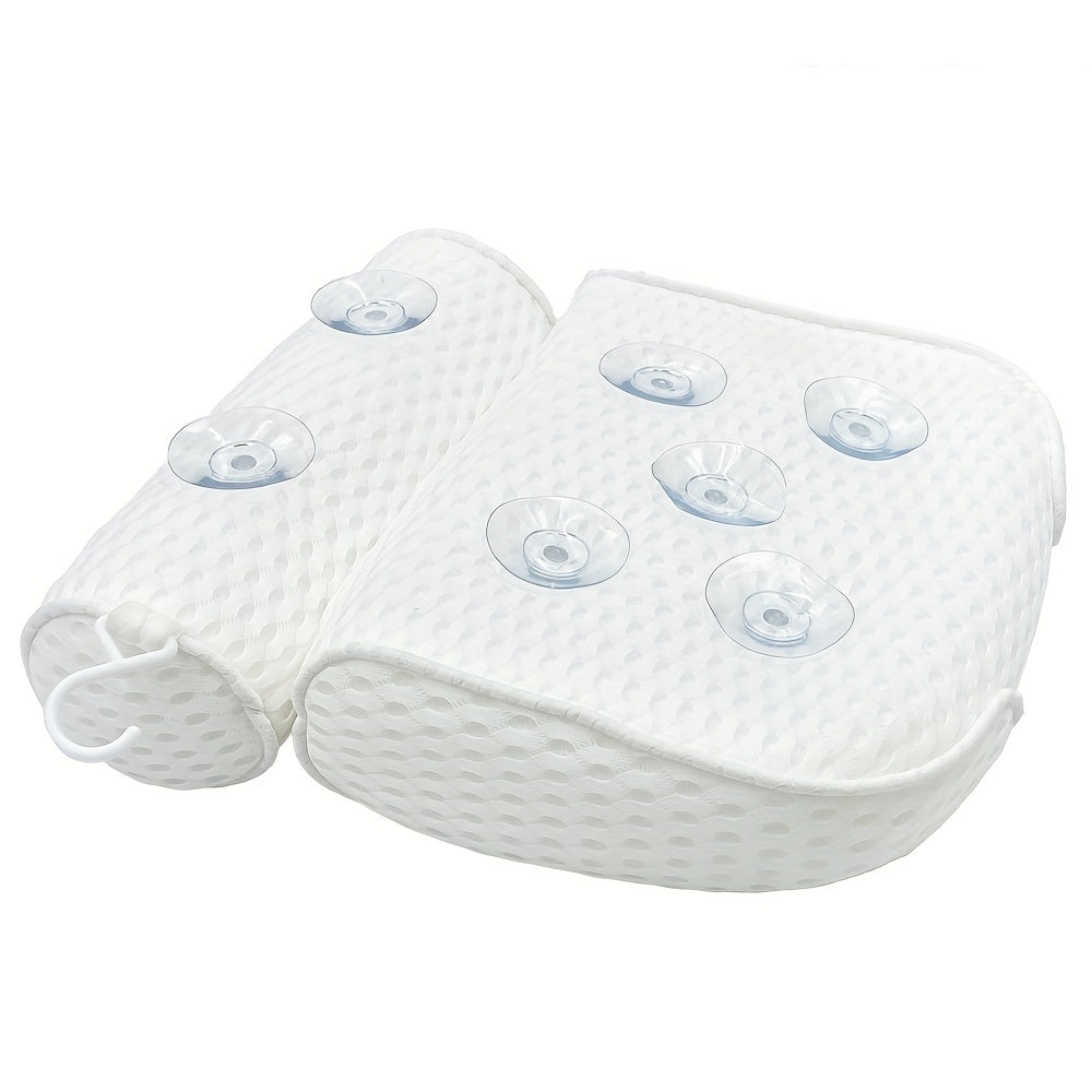 1pc Spa-like Bathtub Pillow with Non-Slip Suction Cups providing Neck and Back Support for your bathroom.