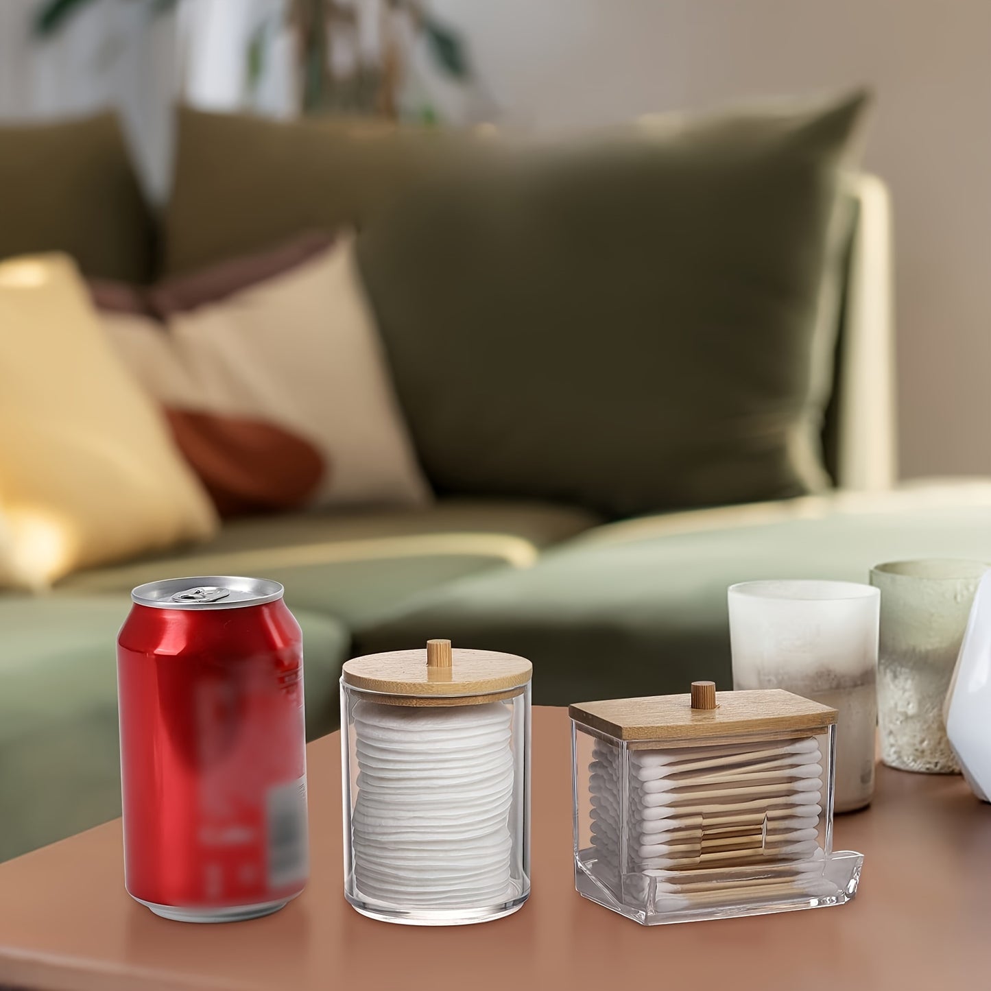 3 Qtip Dispensers and a 7/10 oz clear plastic medication jar kit for organizing bathroom and vanity storage.