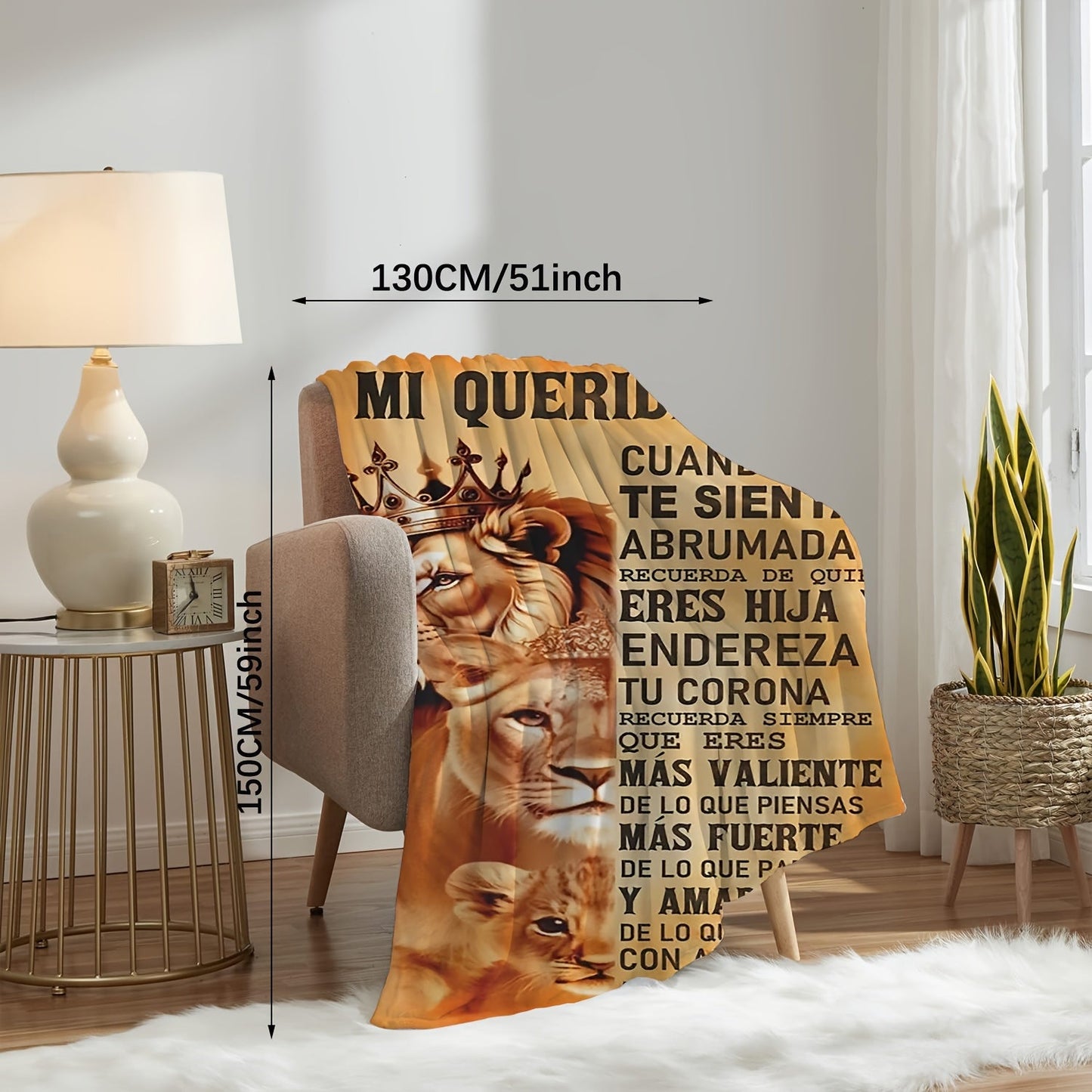 Soft and cozy flannel throw blanket featuring inspirational Spanish quotes from Mom and Dad to their daughter. This versatile blanket is machine washable and perfect for use on the couch, bed, or outdoors.