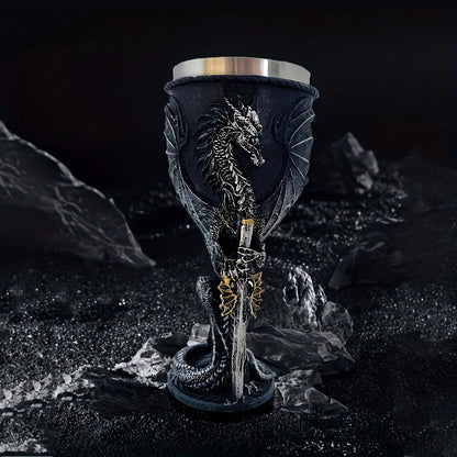 Dragon Sword Cup, 200ml, Resin Stainless Steel, Gothic Design, Perfect for Parties and Home Decor.