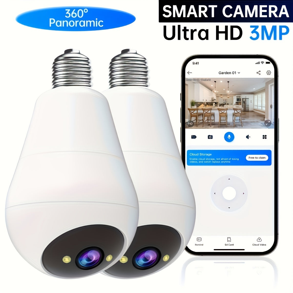 JOOAN Smart HD WiFi Kamerasini taqdim etamiz, Ichki Yoritish - 3MP E27 Lampochka, Kunduzi va Tunda To'liq Rang, Bolalar Xonasi/Ko'cha/Garaj uchun Audio Signal, Uy, Har qanday vaziyat uchun mukammal