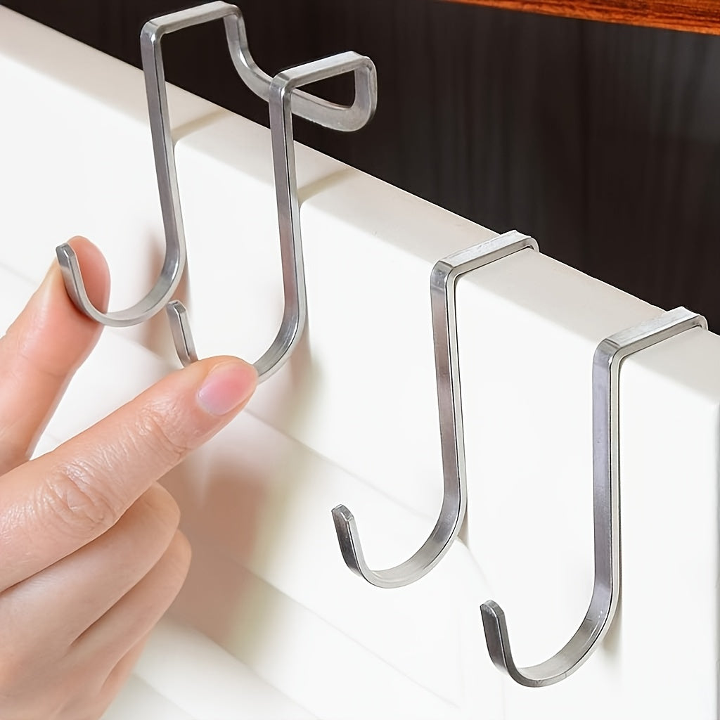 10/5 Stainless Steel Double S Hooks, Rustproof, Durable, Easy to Install, Multi-Purpose Door Hooks for Kitchen, Bathroom, Wardrobe, Cabinets, Locker Doors.