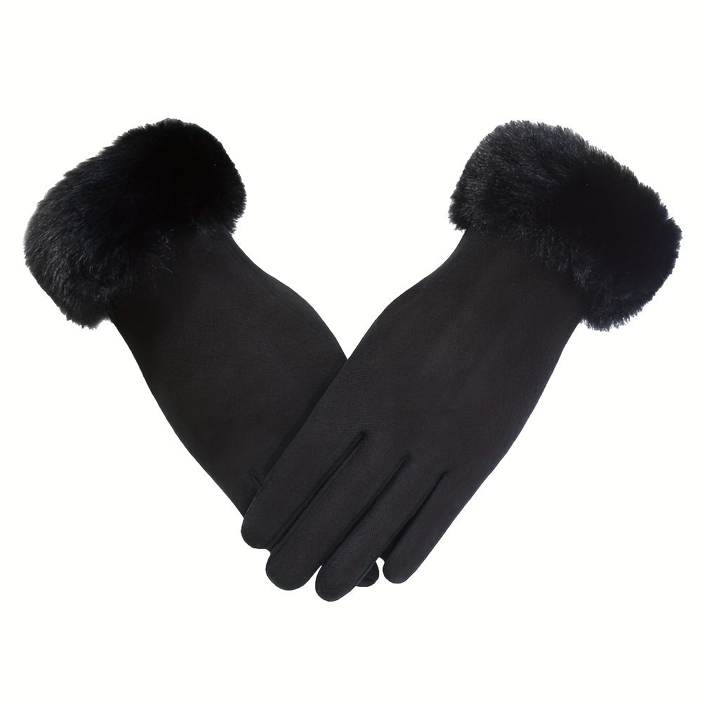 Chic Plush Cuff Gloves in Solid Colors, Thick and Warm Touchscreen Gloves for Autumn and Winter, Coldproof Split Finger Gloves with an Elegant Design