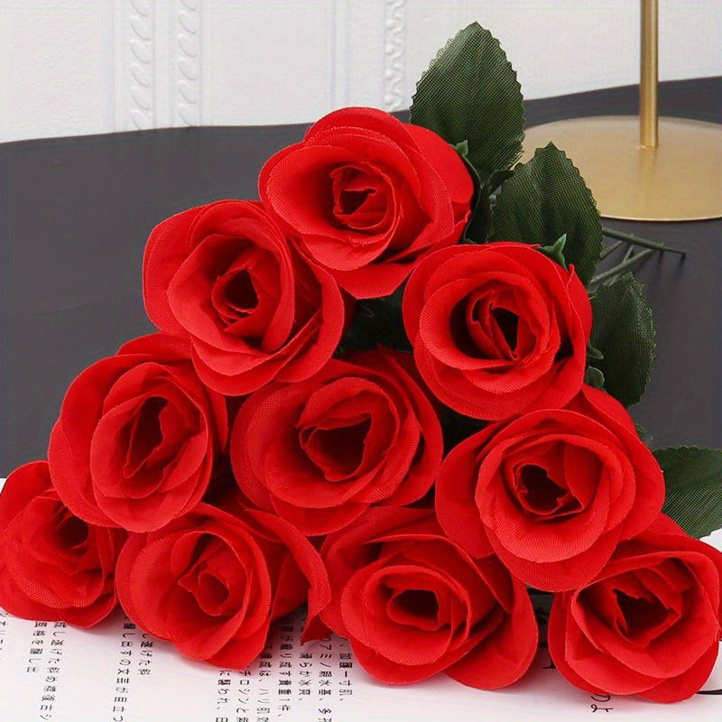 Realistic artificial velvet rose bouquet - perfect for home, outdoor, living room, weddings, and Valentine's Day. No need for electricity or batteries. Vase not included.