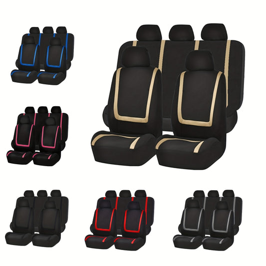 Nine-piece car seat set with patchwork design.