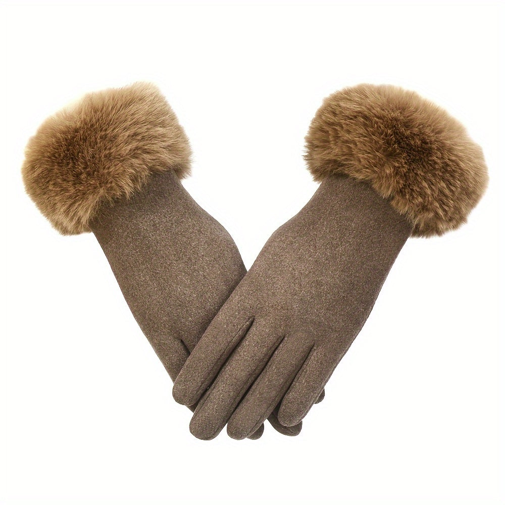 Chic Plush Cuff Gloves in Solid Colors, Thick and Warm Touchscreen Gloves for Autumn and Winter, Coldproof Split Finger Gloves with an Elegant Design