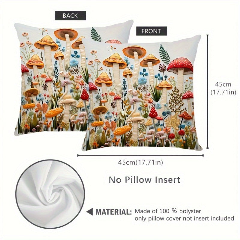 MEMNUN Lodge Style Polyester Throw Pillow Cover with floral & mushroom print, machine washable, decorative for various rooms, 1pc