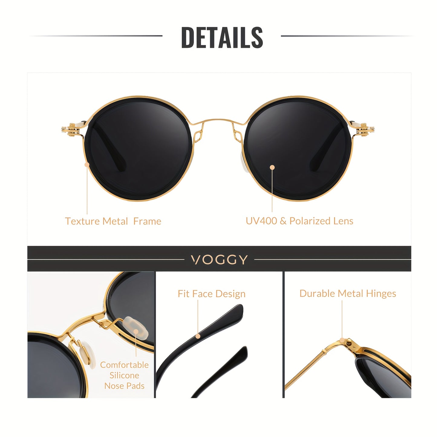 VOGGY Retro Metal Polarized Fashion Glasses - Black Frame with Brown Tortoiseshell Accents, Stylish Round Design for Men & Women. Ideal for Driving, Fishing, Cycling, Hiking & Outdoor