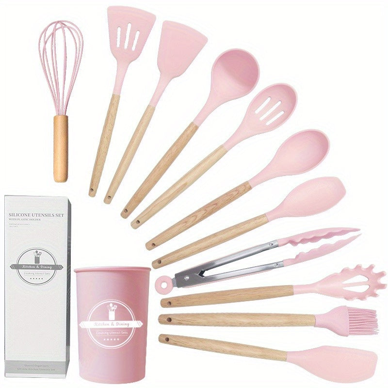 Silicone Kitchen Utensil Set with 12 Pieces - Non-Stick, Food Grade Cooking Tools Including Spatulas & Soup Spoon for Home and Restaurant Use