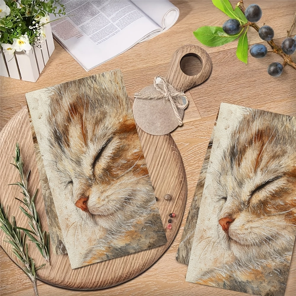 Set of two incredibly plush kitchen towels featuring an adorable kitten fur print - These towels are super absorbent, conveniently machine washable, and perfect for drying dishes or hands. The 40.64x60.96 cm size makes them ideal for any kitchen, while