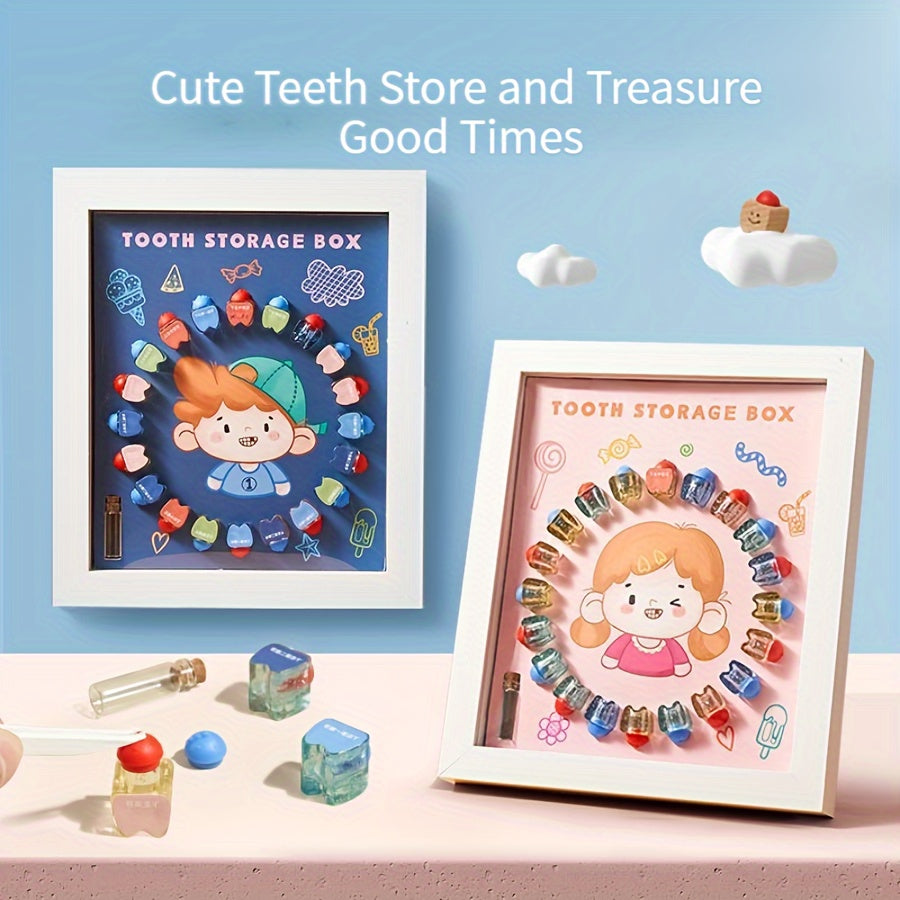 Transparent crystal storage box for children's milk teeth, designed as a house with separate compartments for each tooth. Suitable for boys and girls, this storage box keeps milk teeth protected and organized. Can also be used as a photo frame or