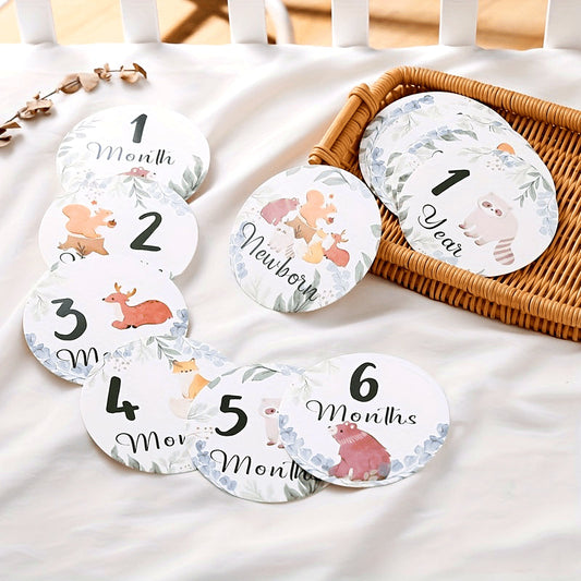 Set of 16 Charming Milestone Cards - Vibrant Animal-Inspired Month-by-Month Growth Celebration Set, Perfect Photo Props for Capturing First Year Memories