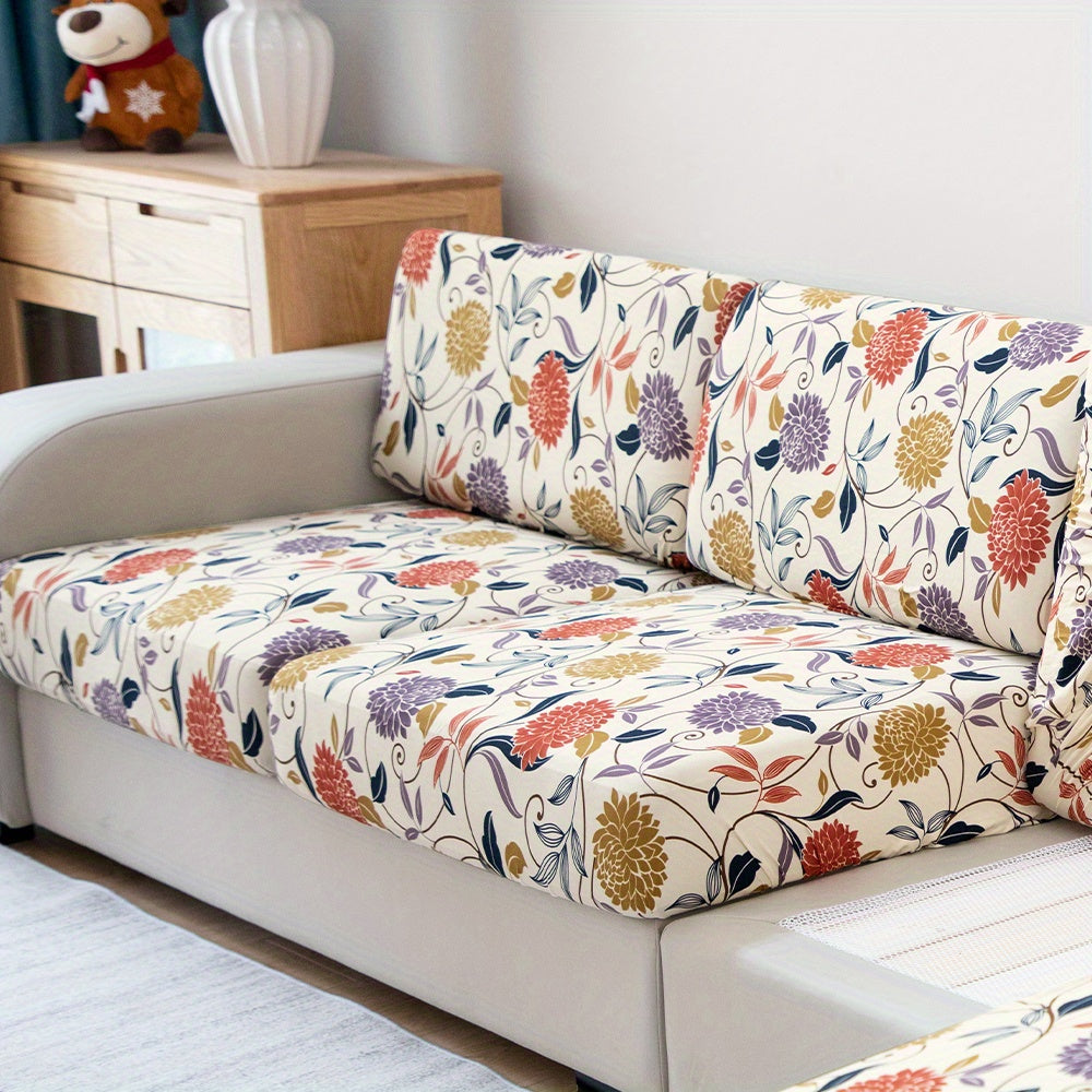 Waterproof flower printed sofa slipcover for furniture protection in various settings.