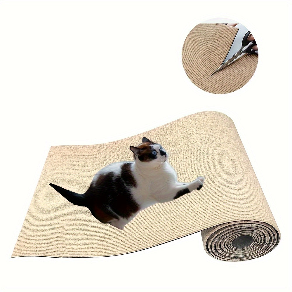 Durable polyester cat scratch mat with easy application, ideal for protecting cat trees and furniture.