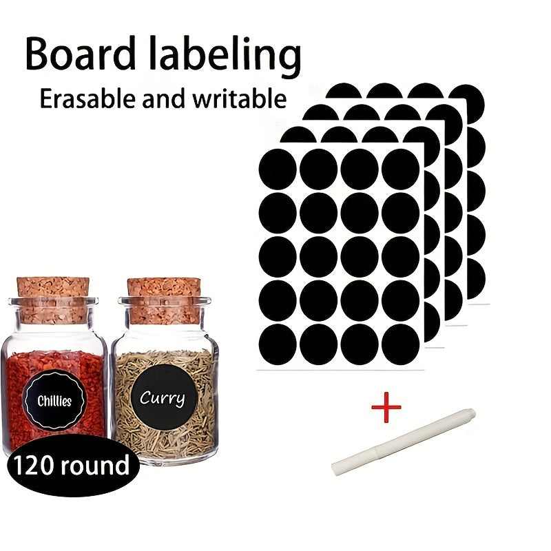 Waterproof and oil-proof stickers for spice labels, set includes 60 black round stickers and a white pen. Perfect for seasoning bottles in the kitchen. Great for organizing and decorating.