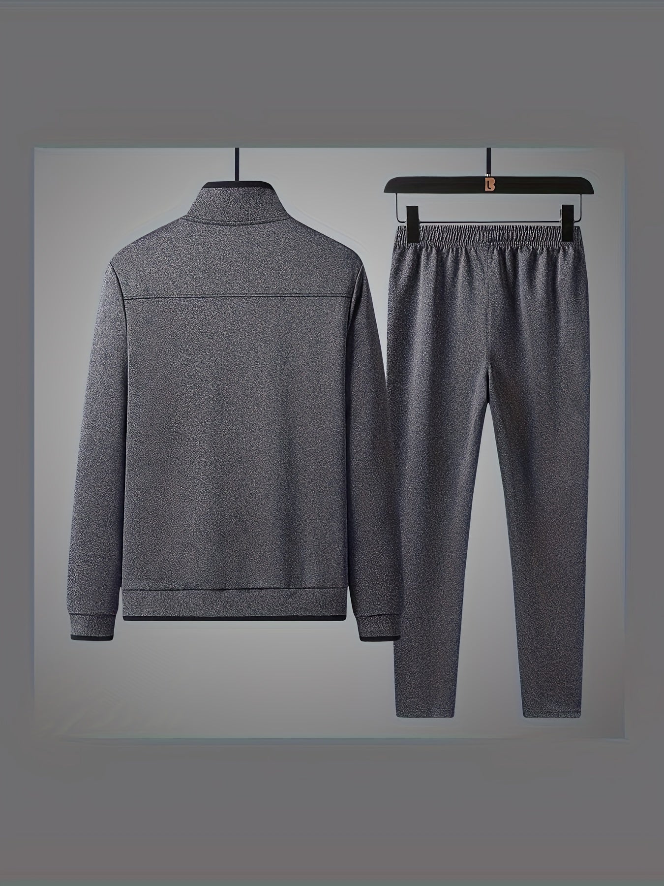 Men's stylish sports outfit sets featuring stand collar zip-up jackets and elastic waist sweatpants, perfect for outdoor casual wear during spring and autumn seasons.