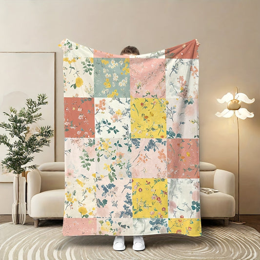 Modern Floral Patterned Throw Blanket - Assorted Colors, Suitable for All Seasons, Made of Cozy Coral Fleece, Features Digital Printing, Ideal for Couch, Bed, Office, Camping, and Home Decor - Crafted from Lightweight Polyester, 180-200 g/m²