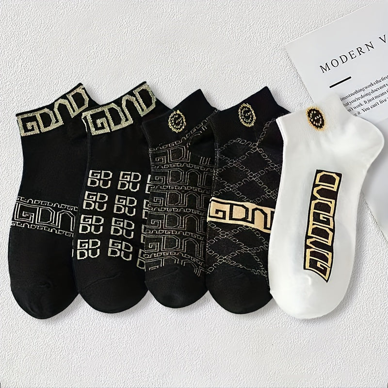 Set of 5 printed boat socks for men, perfect for spring/summer.