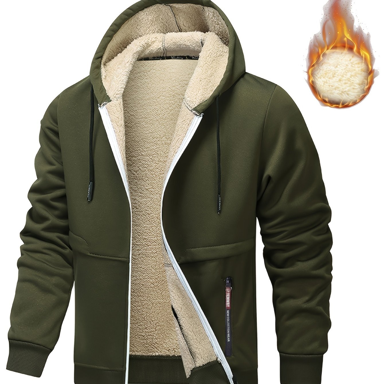 Men's casual padded jacket with hood and zip-up coat for winter wear, PLUS SIZE.