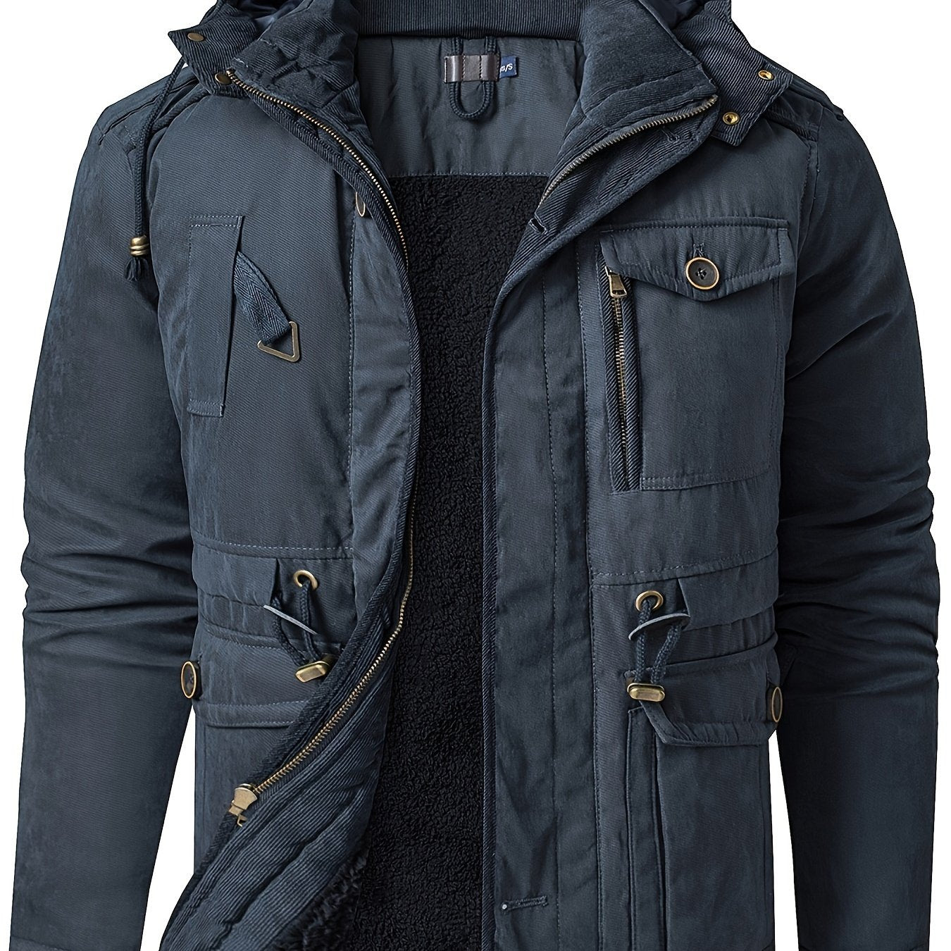 Men's Thick Hooded Winter Jacket with Multiple Pockets