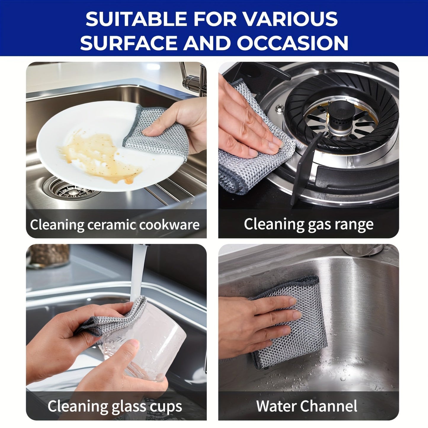 The Miracle Cleaning Cloth Set includes 12, 18, 24, or 32 pieces of super durable mesh microfiber cloths. These cloths are perfect for both dry and wet cleaning, making them ideal for tableware, metal surfaces, and more. They are designed to be