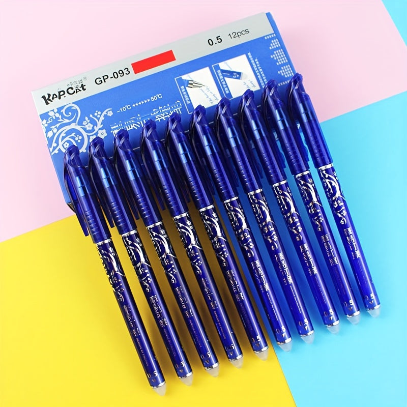 Set of 36 erasable gel pens (0.5mm, blue) with replaceable cores and needle tube tips for the office or students.