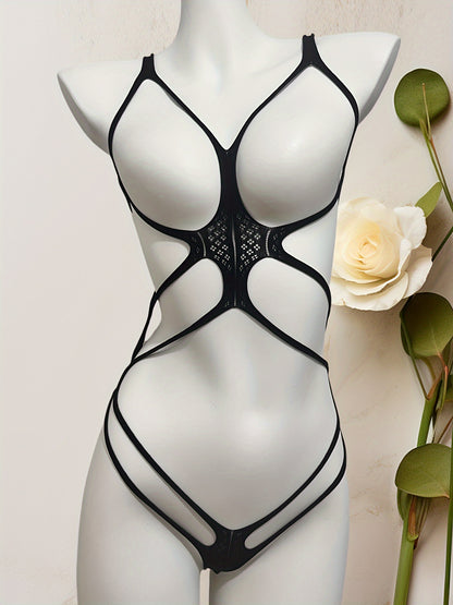 Sexy strappy teddy with open cup bodysuit for women's lingerie.