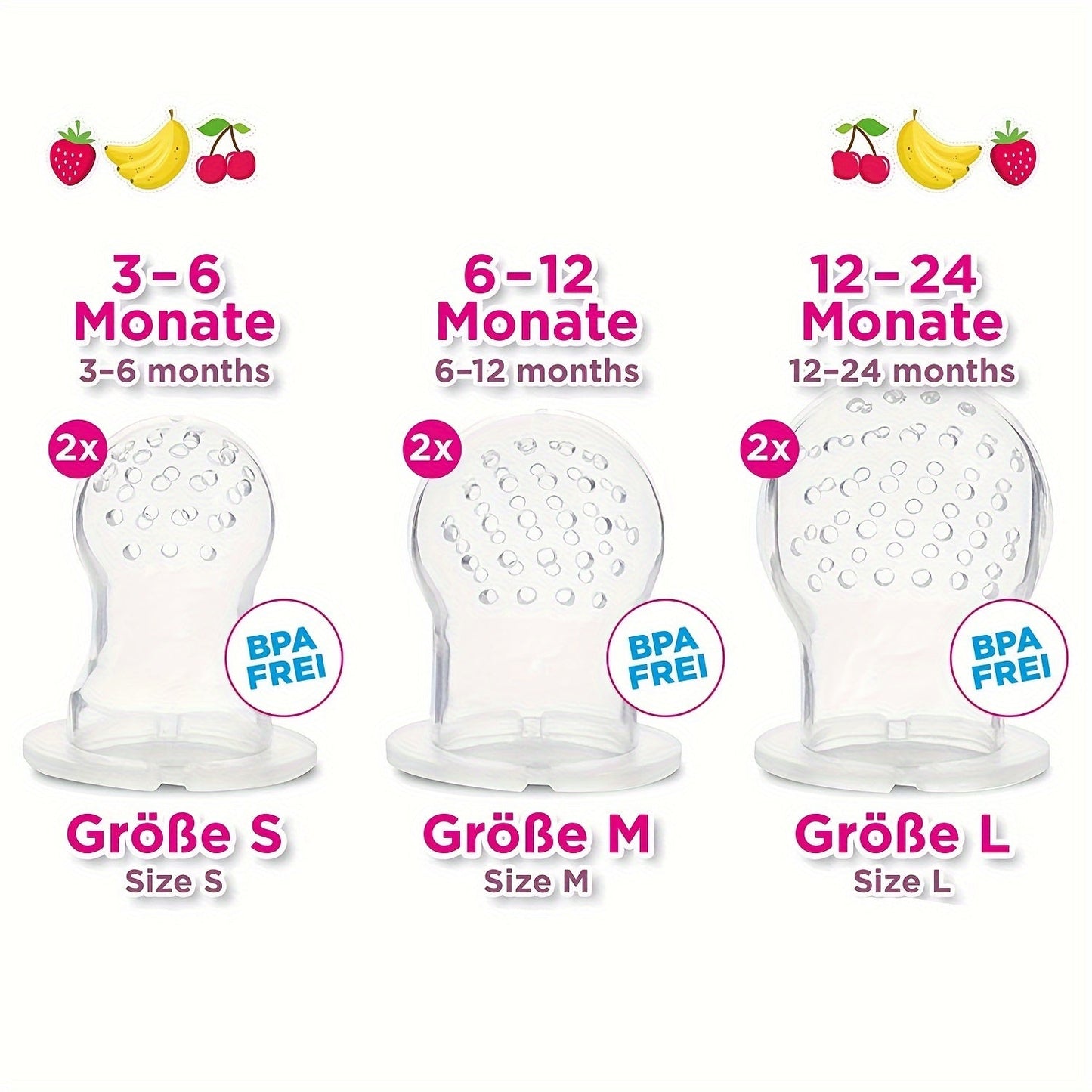 Get a set of 3 Fruit Feeder Pacifiers with a Food Spoon Dispenser, perfect for babies starting solids. Makes a great gift for Christmas, Thanksgiving, New Year's, or Valentine's Day!