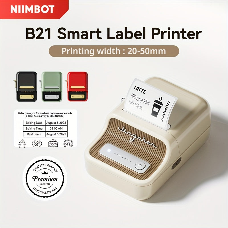 Niimbot B21 Smart Label Printer - Portable, wireless thermal label maker for home, office, store. Inkless & fast printing, high-quality, versatile label printing. 20-50mm width, USB/battery