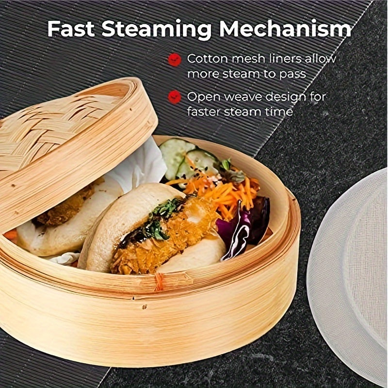 Handmade Bamboo Steamer Baskets Bundle - Perfect for Cooking Dim Sum, Buns, and Pastries in Home Kitchens, Restaurants, and Hotels. Complete Kitchen Set with Cookware and Utensils.