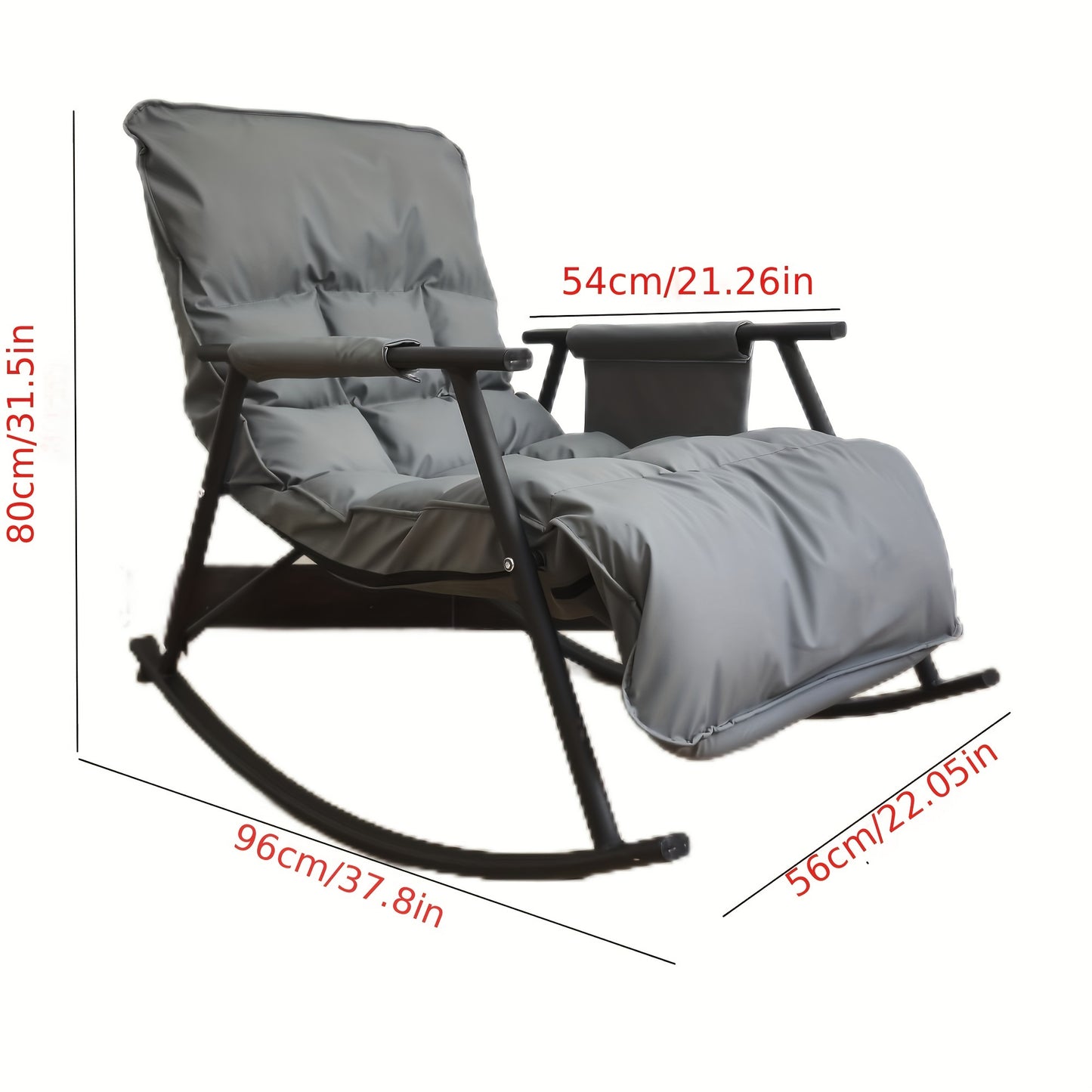 Adjustable recliner rocking chair with backrest, metal frame, detachable design, cotton fabric, luxurious orange leisure lounger for different room types.