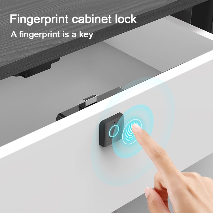 Biometric fingerprint drawer lock for home and office cabinets, shoe cabinets. AAA battery powered, easy installation, no batteries required.