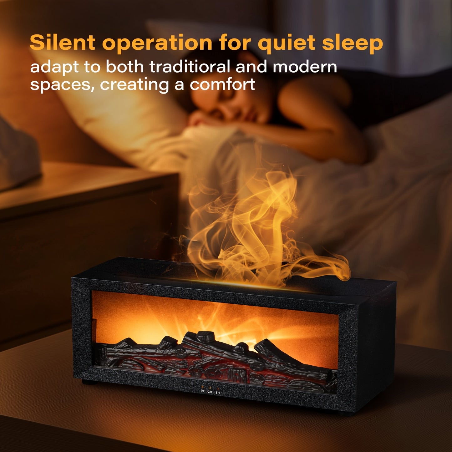 HOTU Simulation Flame Fireplace Humidifier with Remote Control and USB Power.