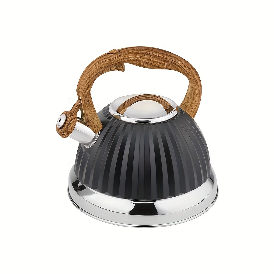 Rustic Wood-handled Stainless Steel Tea Kettle - Quickly Boil Water for Gas & Induction Stoves, Easy to Clean, Lightweight and Durable for Home and Outdoor Use