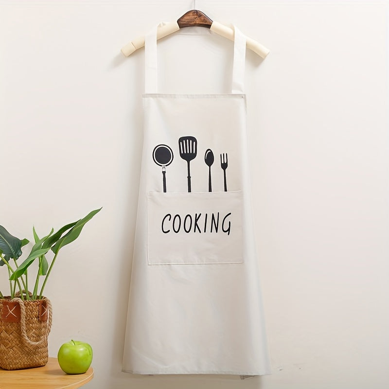 Sturdy polyester apron with pockets, wipeable for both men and women - ideal for kitchen and restaurant.