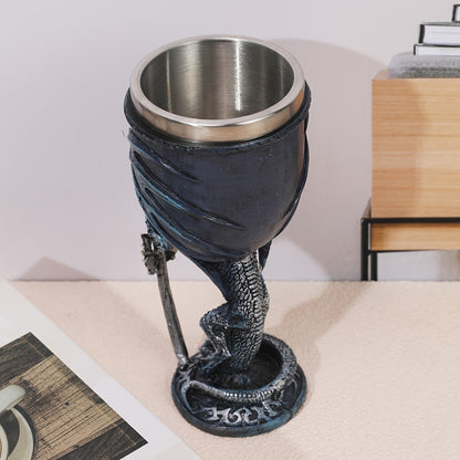 Dragon Sword Goblet - 7oz, Resin & Stainless Steel, Medieval Gothic Style for Various Drinks - Reusable High-Quality Drinkware with Detailed Dragon Design for Home Bars & Fantasy Fans.