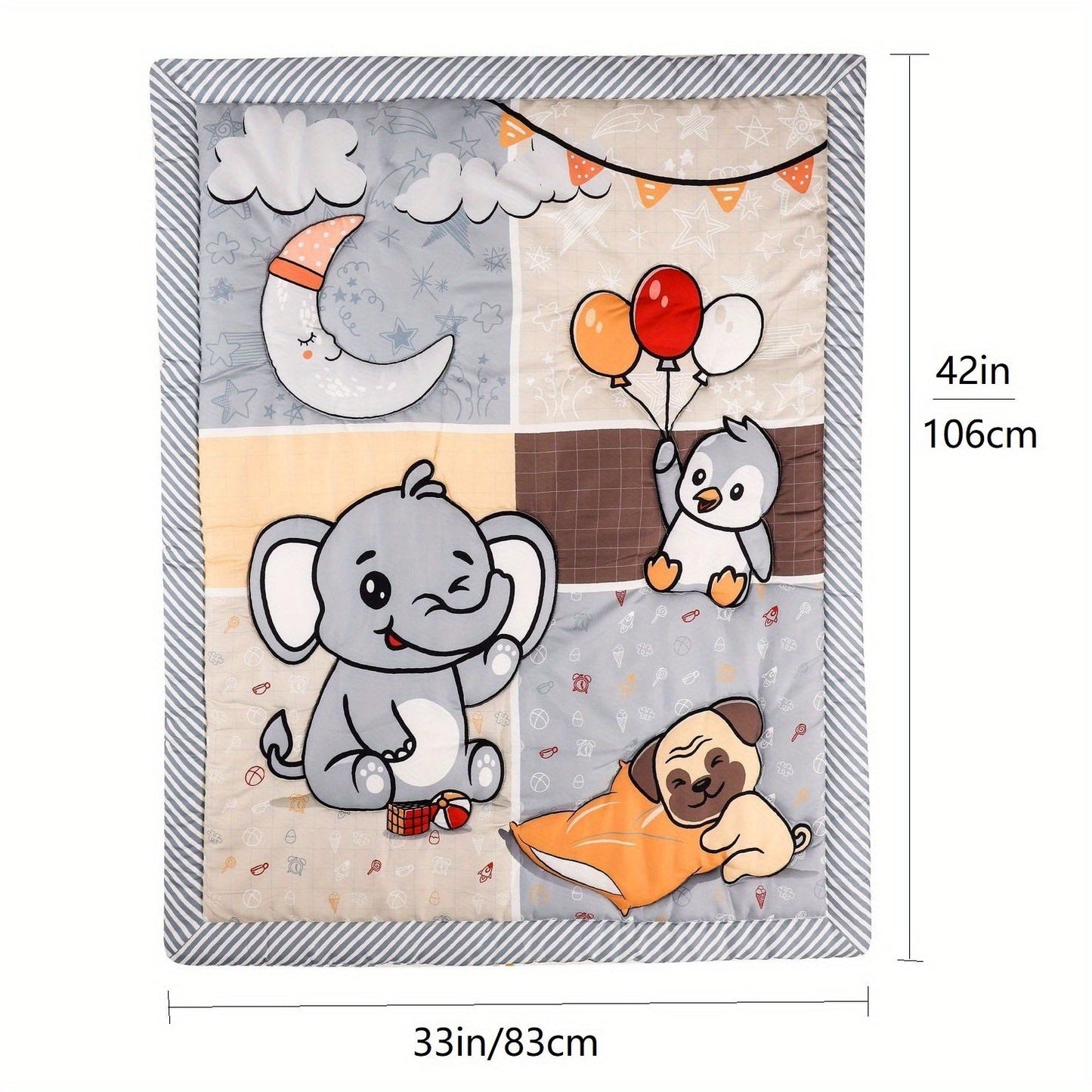 One piece of baby toddler blanket measuring 83.82x106.68cm, suitable for boys and girls. This all-season soft quilt can be used in the baby crib and features adorable elephant and penguin animal designs, perfect for nursery bedding.